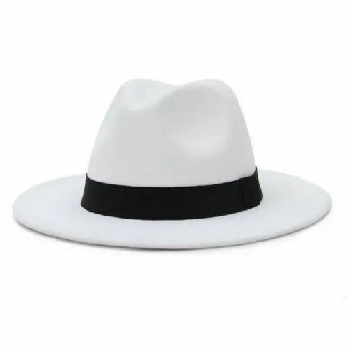 Women Winter Classic Patchwork Fedora Hat Unisex Wool Felt Jazz Hats Elegant Men Women Wide Brim Panama Trilby Cap