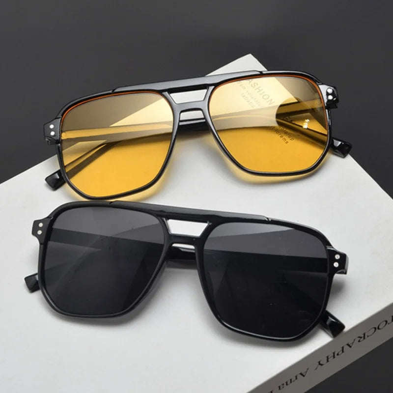 Classic Oversized Pilot Sunglasses Women Vintage Double Bridge Big Sun Shades Glasses Unisex Yellow Driving Eyewear UV400 Shades