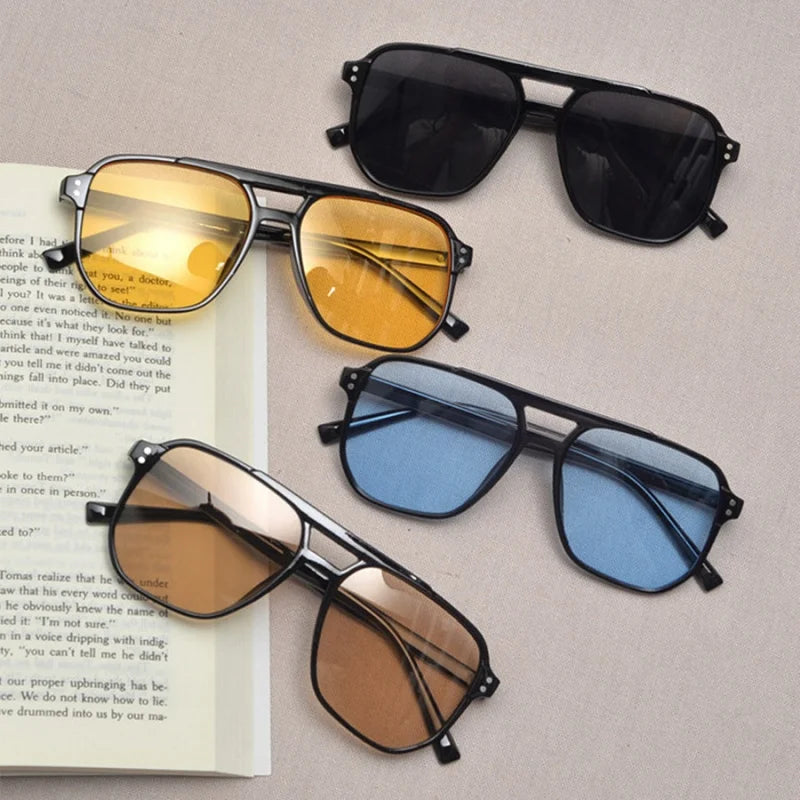 Classic Oversized Pilot Sunglasses Women Vintage Double Bridge Big Sun Shades Glasses Unisex Yellow Driving Eyewear UV400 Shades