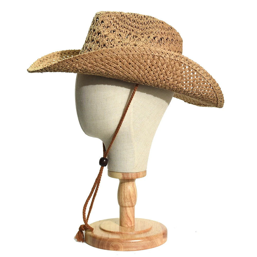 Panama Soft Handmade Cowboy Straw Hat Summer Men Women Outdoor Travel Beach Hats Unisex Solid Wide Brim Beach Sun Cap Fedora Hat