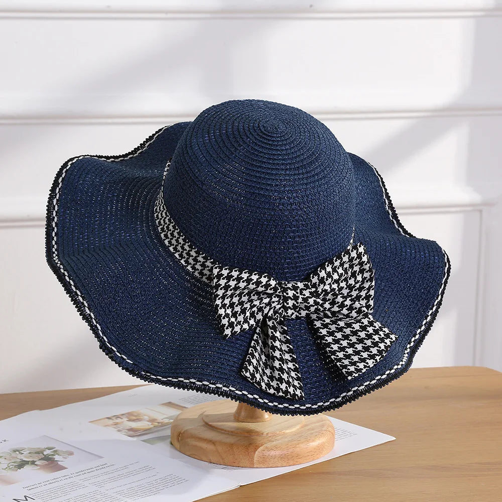 Panama Women's Spring/Summer Bow Sun Protection Straw Hat Fashion Big Eaf Beach Hat Cap H227