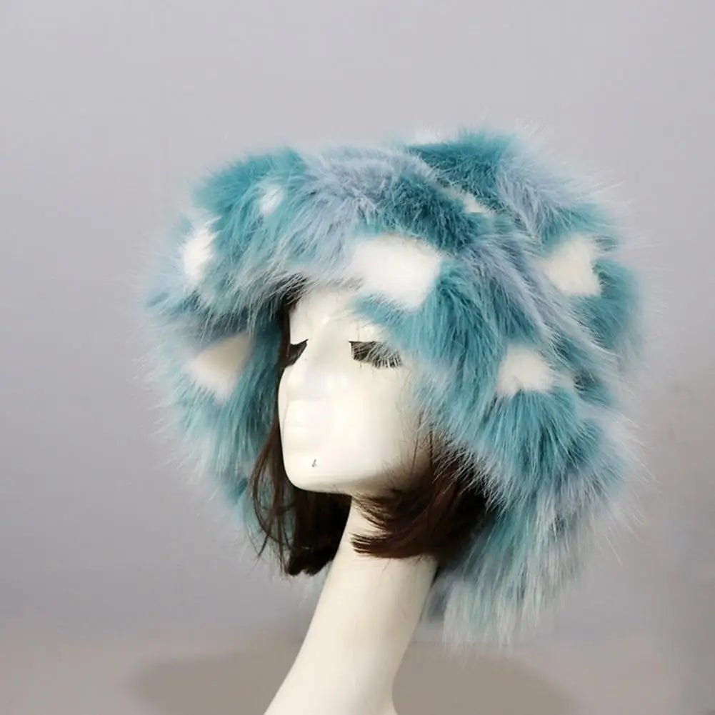 Bucket Hat Oversized Fluffy Wide Brim Soft Thickened Ear Faux Fur Winter Thermal Women Fisherman Cap