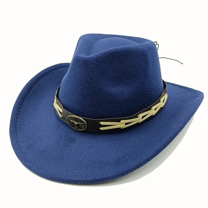 Wholesale price cowboy hat imitation leather cracked men and women rider hat кепка мужская fedora hat Panama rope accessories