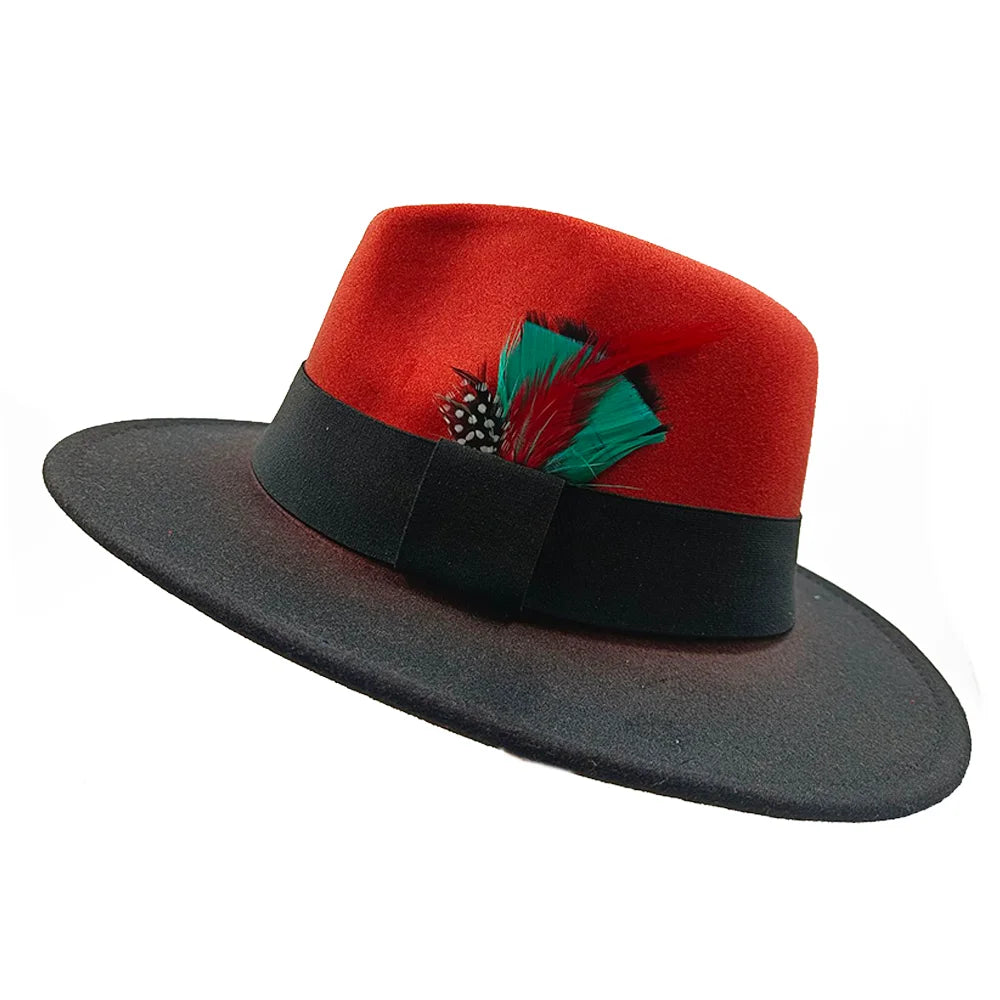 Red Feather Fedoras Men Hat Spring Autumn Jazz Hats Fashion Men's And Women's Drop Type Church Panama Hat Wide Brim Wholesale