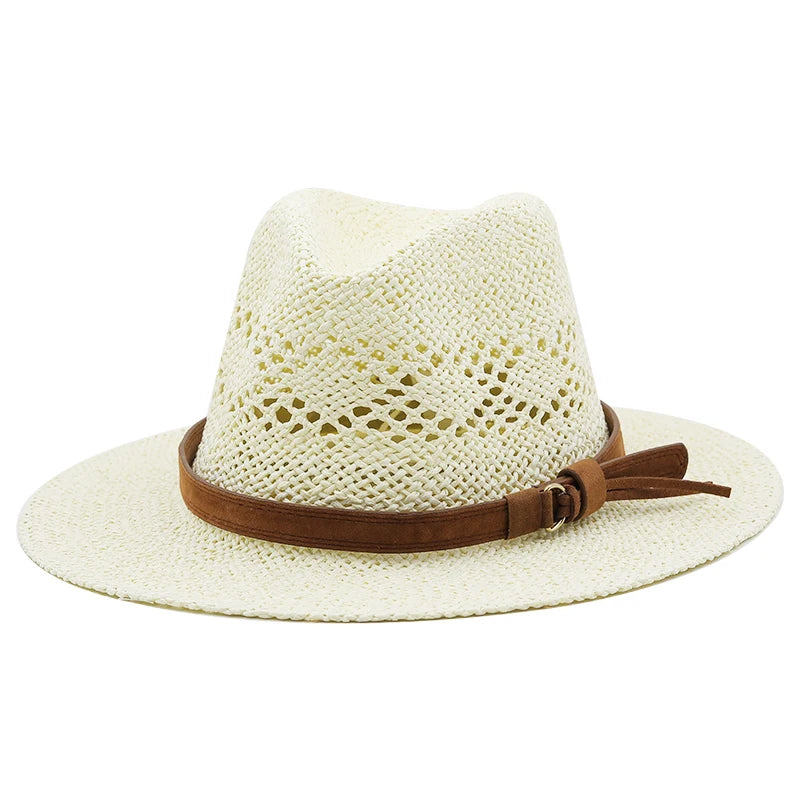 Hollow Men Raffia straw hat Straw Cowboy Hats Western Beach Felt Sun hats Party Cap for Girl Women summer jazz straw hat