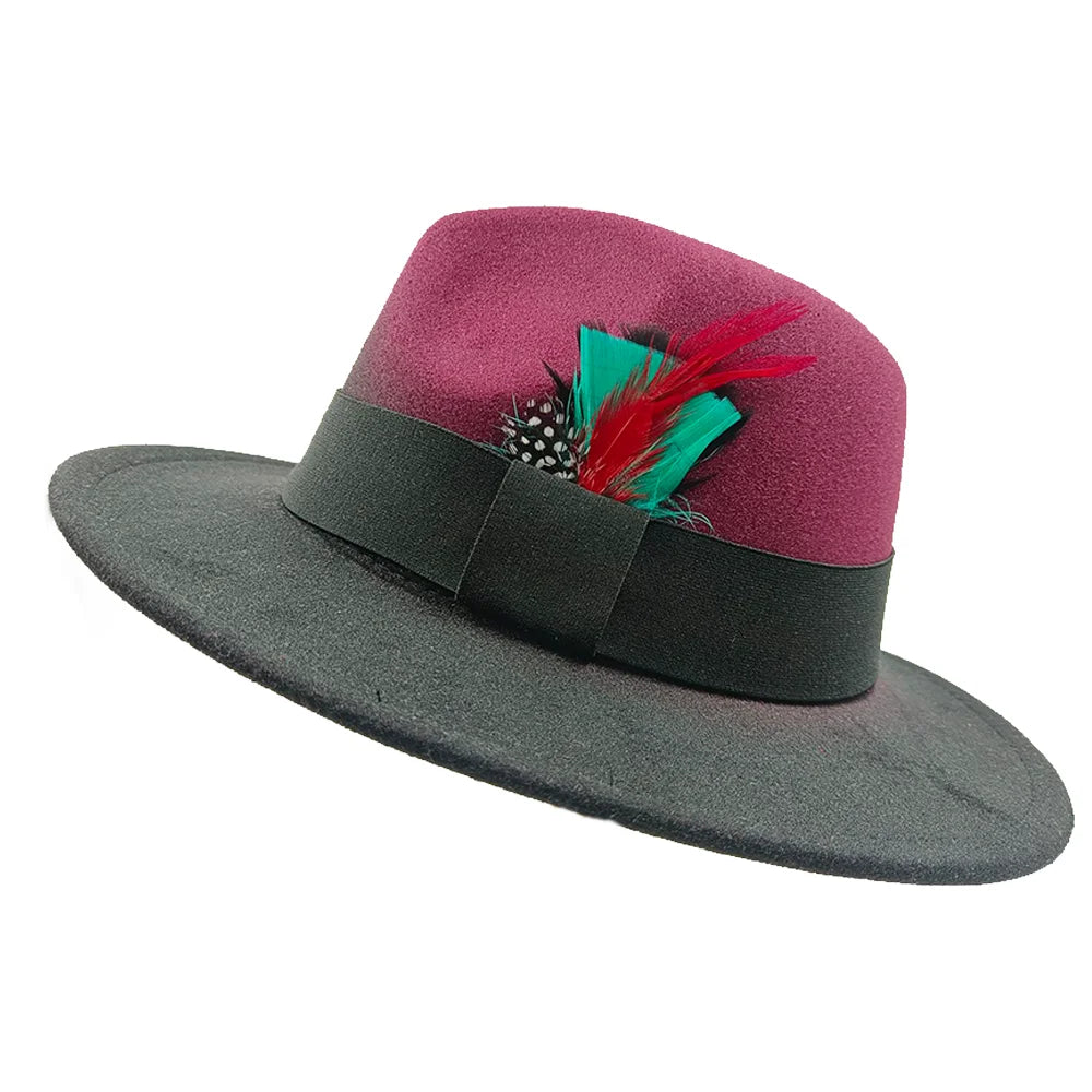 Red Feather Fedoras Men Hat Spring Autumn Jazz Hats Fashion Men's And Women's Drop Type Church Panama Hat Wide Brim Wholesale