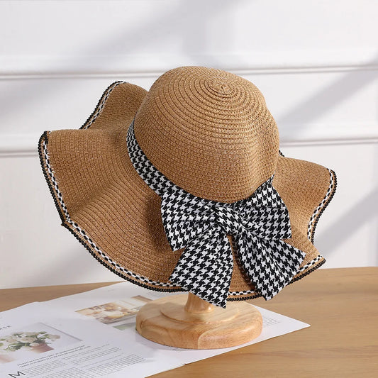 Panama Women's Spring/Summer Bow Sun Protection Straw Hat Fashion Big Eaf Beach Hat Cap H227