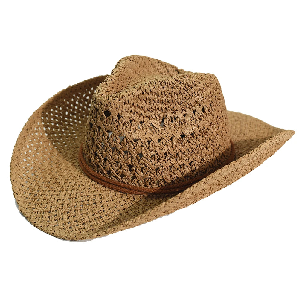 Panama Soft Handmade Cowboy Straw Hat Summer Men Women Outdoor Travel Beach Hats Unisex Solid Wide Brim Beach Sun Cap Fedora Hat