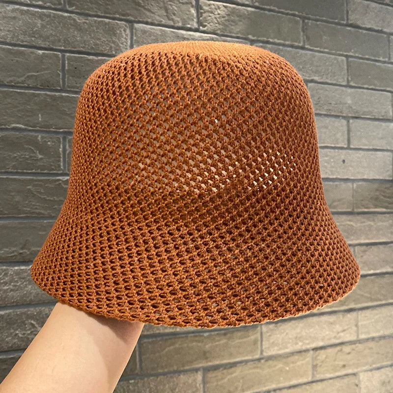 Women Bucket Hat Summer Hollow Out Thin Breathable Sun Hat Female Beach Panama Cap Fold Outdoor Japanese Lesure Fishierman Cap