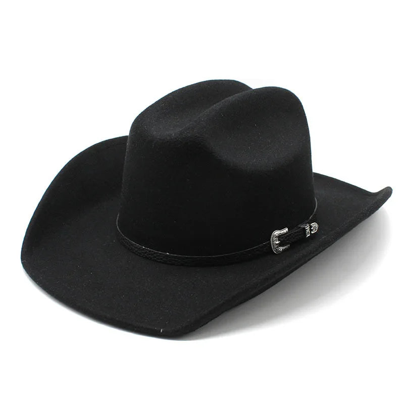 Vintage Western Cowboy Hat with Black Belt Men's Felt Fedora Hat Women Jazz Cowgirl Cap Cloche Church Sombrero Hombre Caps