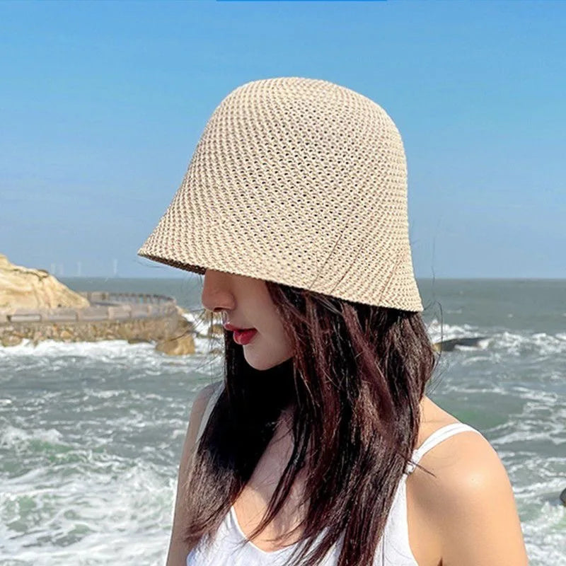 Women Bucket Hat Summer Hollow Out Thin Breathable Sun Hat Female Beach Panama Cap Fold Outdoor Japanese Lesure Fishierman Cap