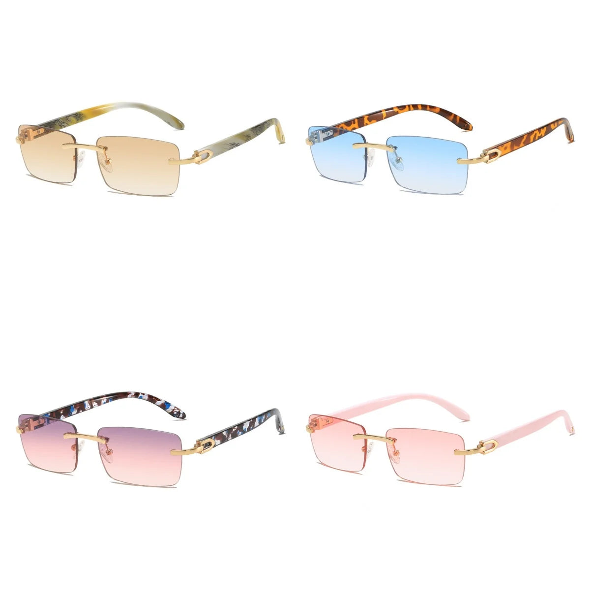 2024 New square rimless sunglasses Fashion cut edge men's glasses Jelly coloured women's sunglasses Fashion clothing Street beat