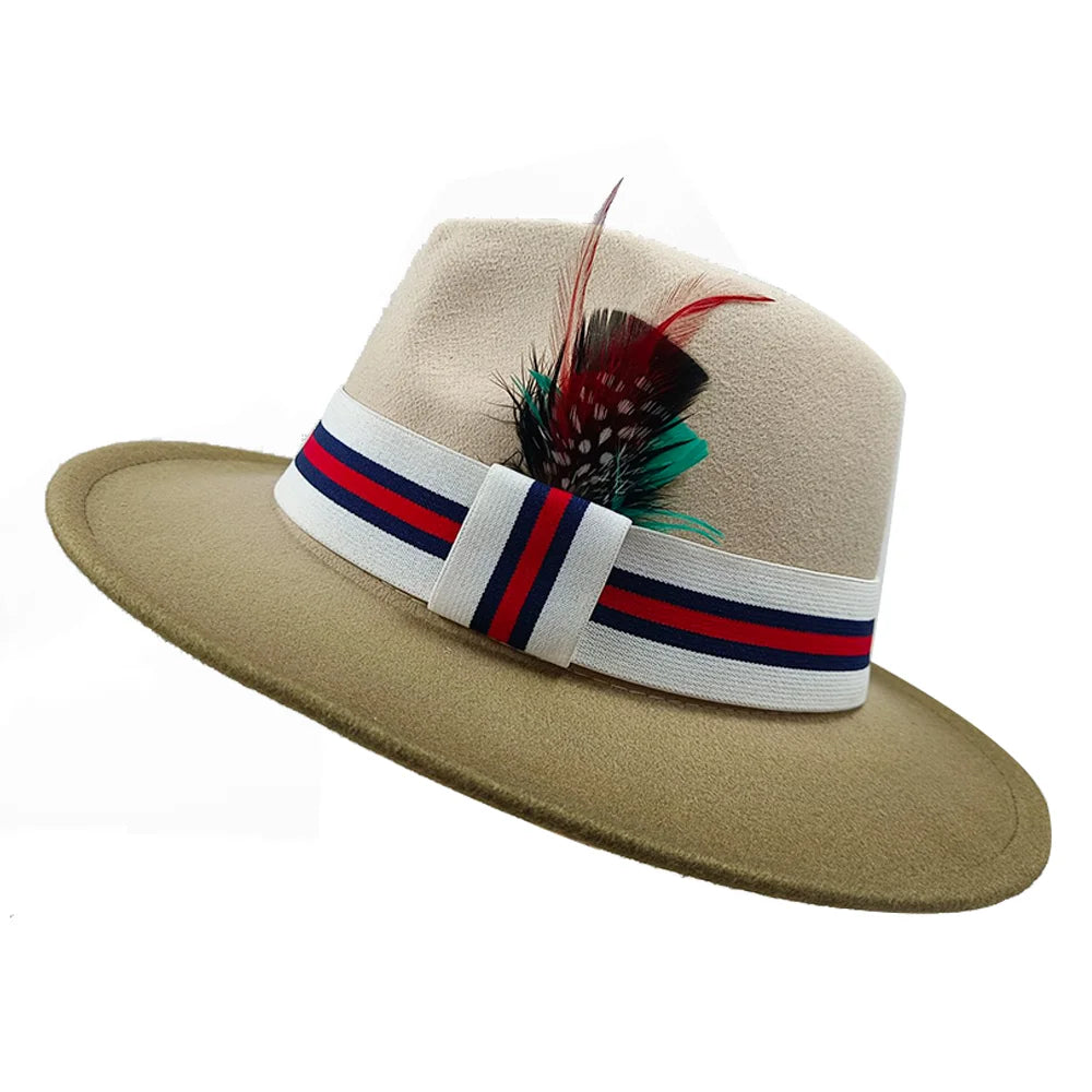 Red Feather Fedoras Men Hat Spring Autumn Jazz Hats Fashion Men's And Women's Drop Type Church Panama Hat Wide Brim Wholesale