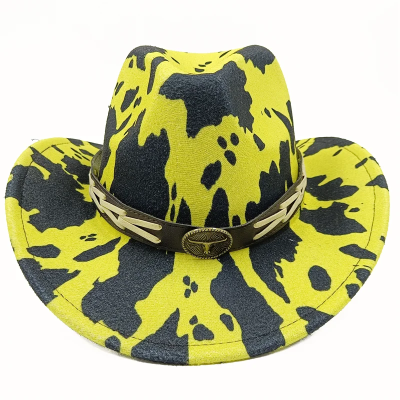 Wholesale price cowboy hat imitation leather cracked men and women rider hat кепка мужская fedora hat Panama rope accessories