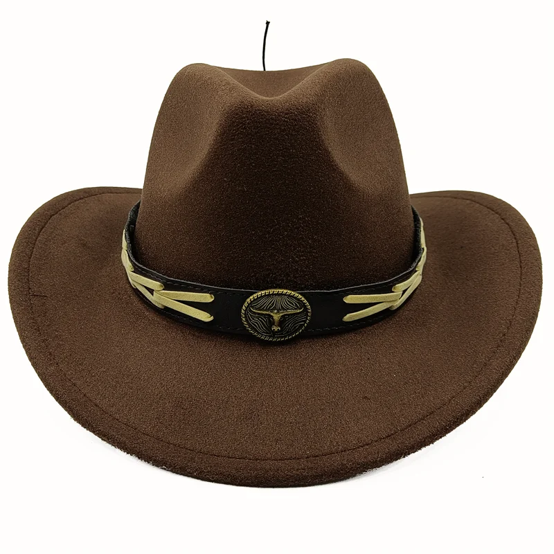 Wholesale price cowboy hat imitation leather cracked men and women rider hat кепка мужская fedora hat Panama rope accessories