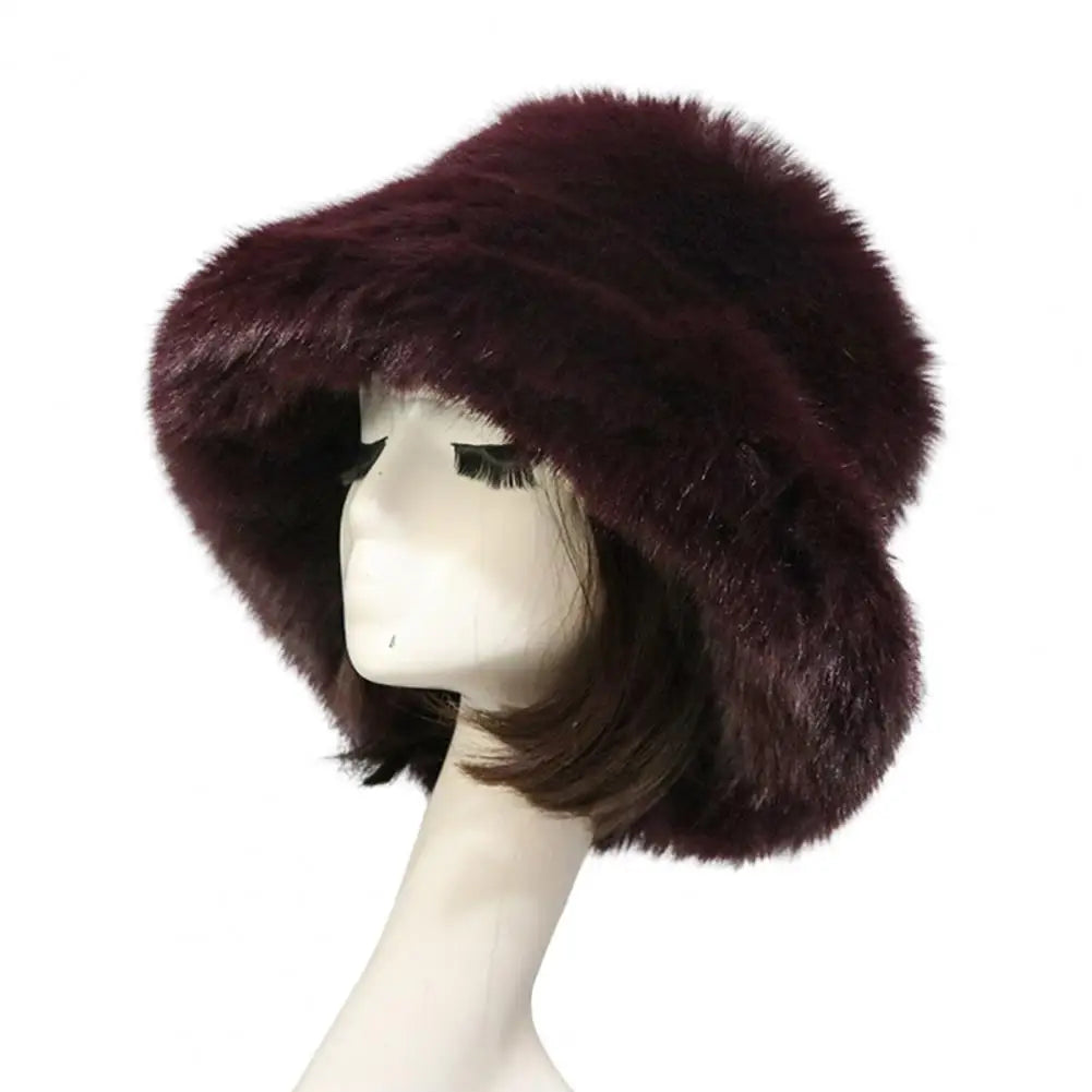 Bucket Hat Oversized Fluffy Wide Brim Soft Thickened Ear Faux Fur Winter Thermal Women Fisherman Cap