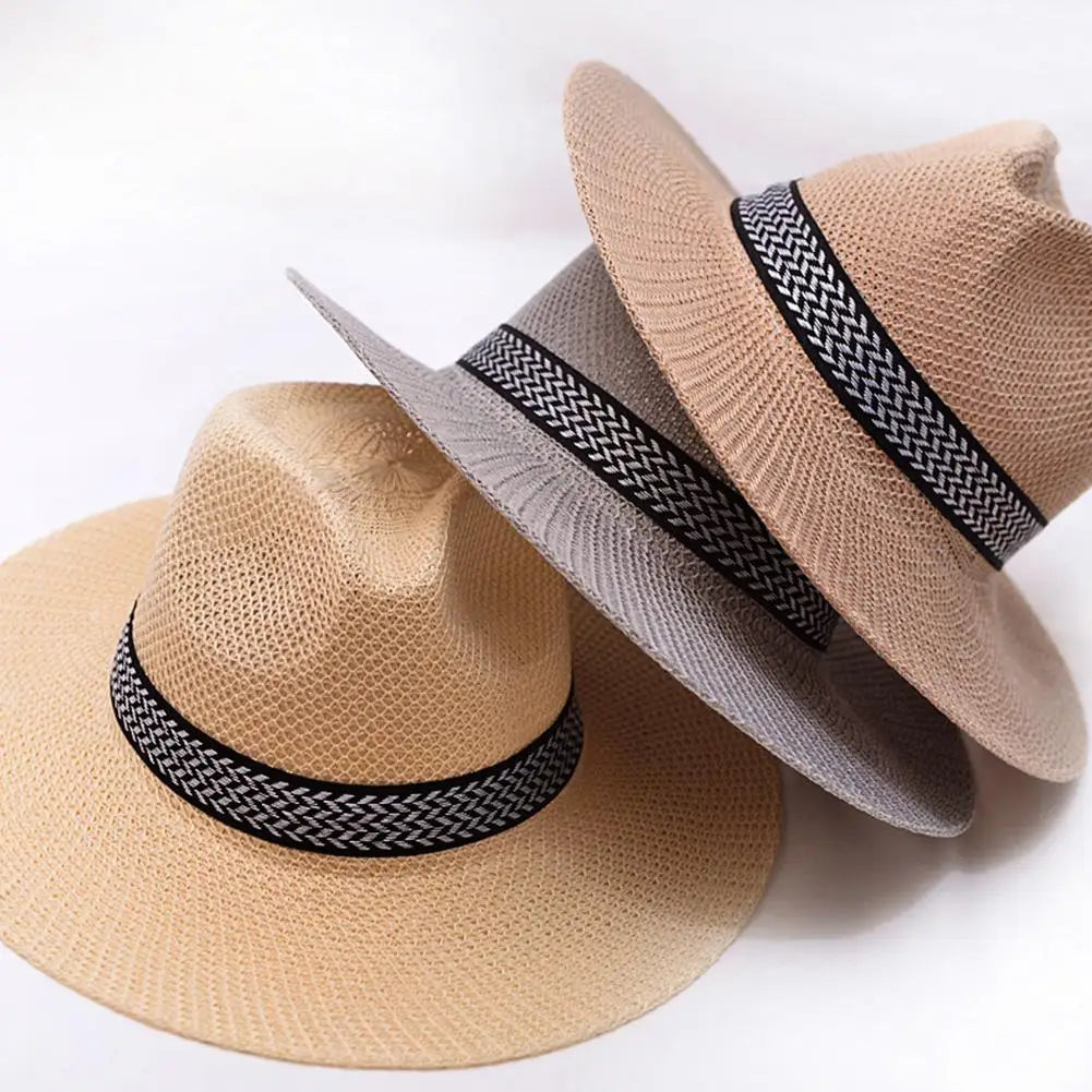 Men's Summer Straw Hat Beach Large Brim Panama Anti-UV Sun Hat Outdoor Golf Fishing Cap Panama Jack Men's Straw Safari Hat