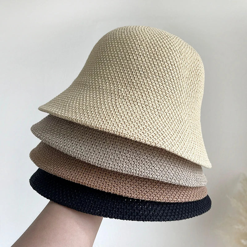 Women Bucket Hat Summer Hollow Out Thin Breathable Sun Hat Female Beach Panama Cap Fold Outdoor Japanese Lesure Fishierman Cap