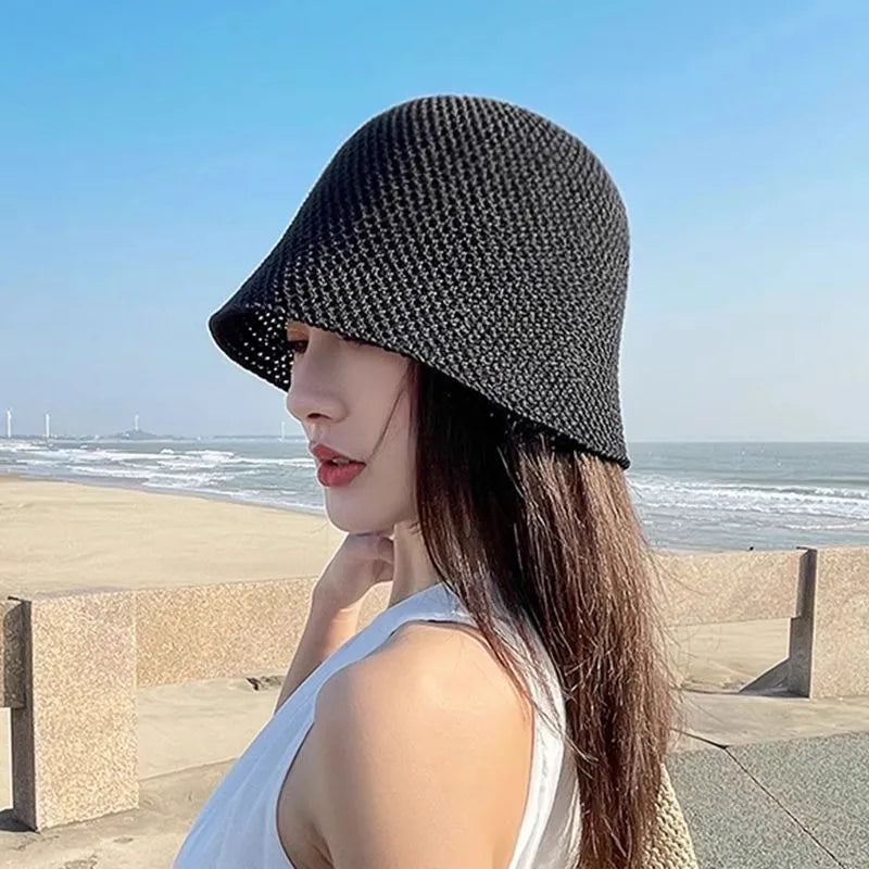 Women Bucket Hat Summer Hollow Out Thin Breathable Sun Hat Female Beach Panama Cap Fold Outdoor Japanese Lesure Fishierman Cap