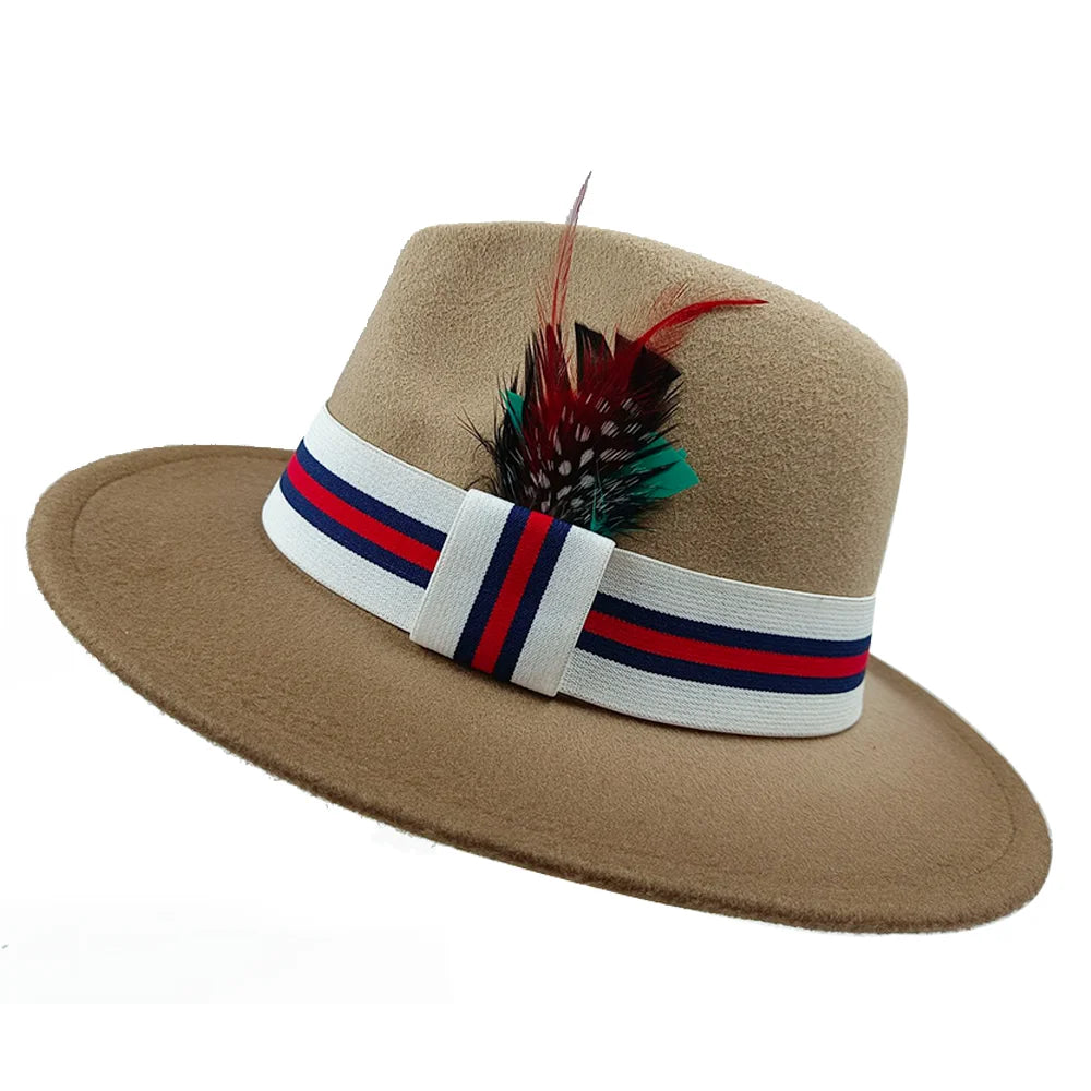 Red Feather Fedoras Men Hat Spring Autumn Jazz Hats Fashion Men's And Women's Drop Type Church Panama Hat Wide Brim Wholesale