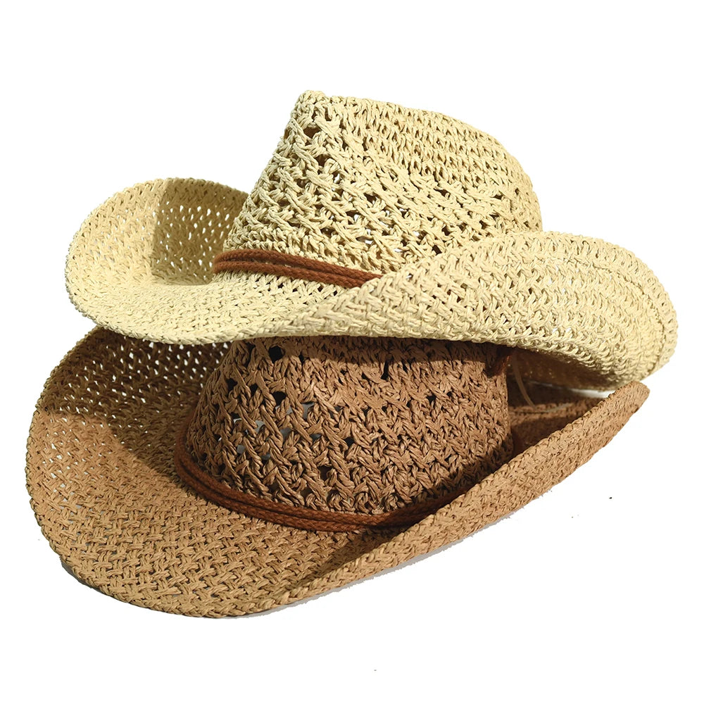 Panama Soft Handmade Cowboy Straw Hat Summer Men Women Outdoor Travel Beach Hats Unisex Solid Wide Brim Beach Sun Cap Fedora Hat