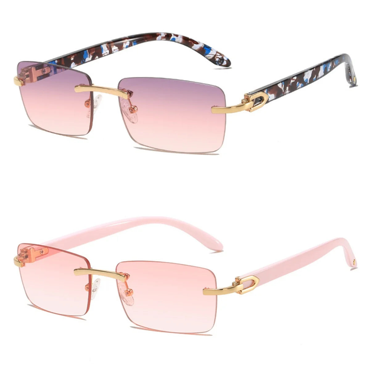 2024 New square rimless sunglasses Fashion cut edge men's glasses Jelly coloured women's sunglasses Fashion clothing Street beat