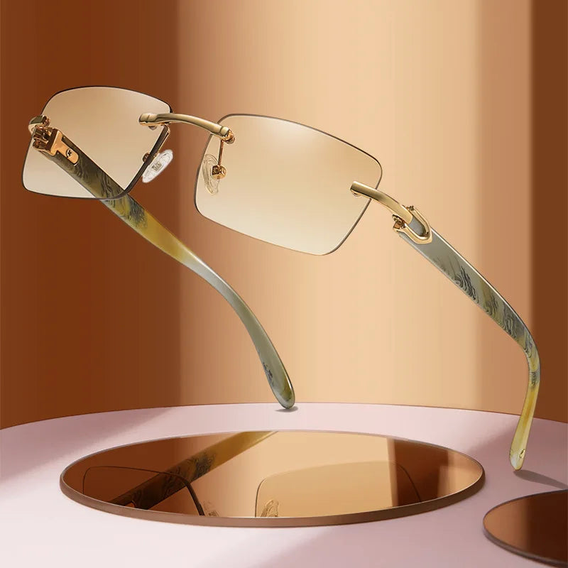 2024 New square rimless sunglasses Fashion cut edge men's glasses Jelly coloured women's sunglasses Fashion clothing Street beat
