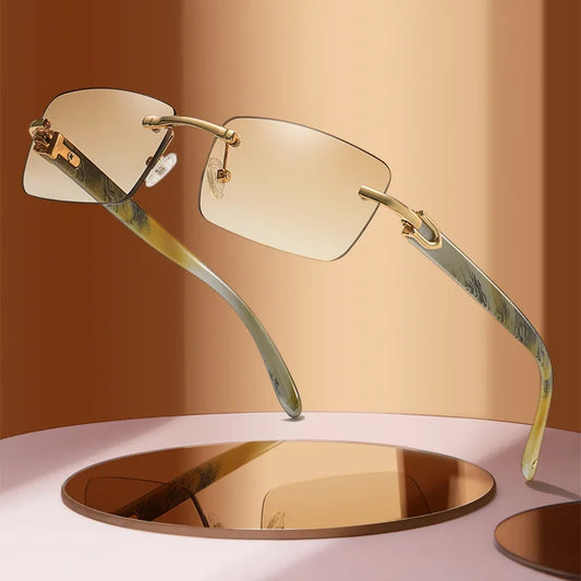 2024 New square rimless sunglasses Fashion cut edge men's glasses Jelly coloured women's sunglasses Fashion clothing Street beat