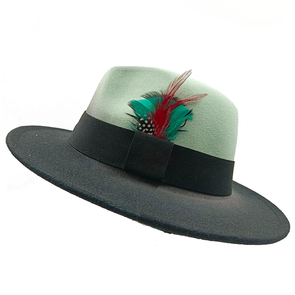 Red Feather Fedoras Men Hat Spring Autumn Jazz Hats Fashion Men's And Women's Drop Type Church Panama Hat Wide Brim Wholesale