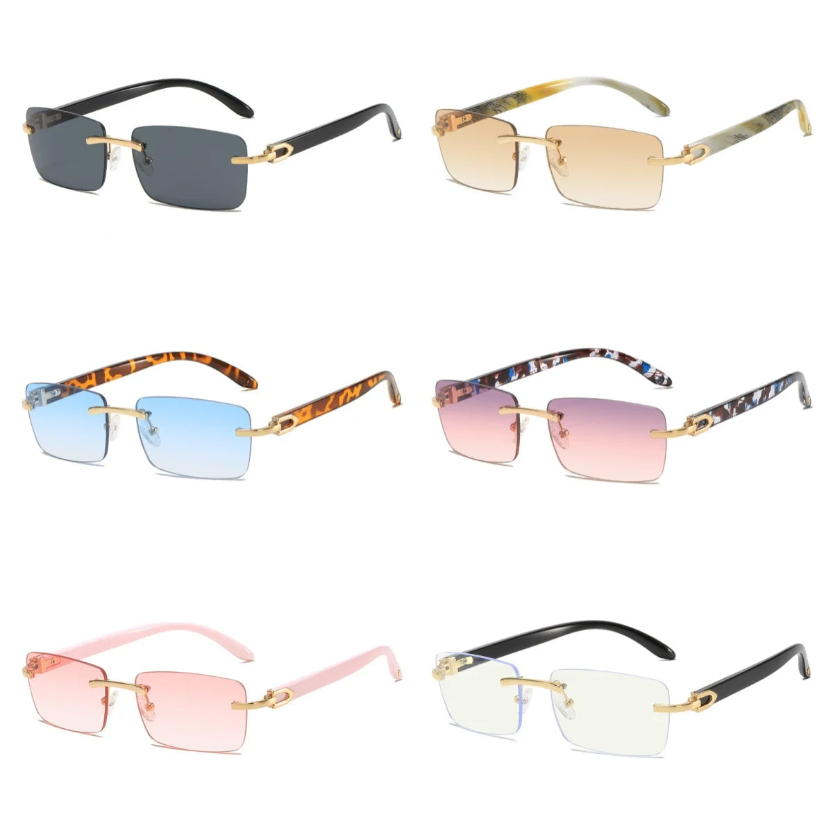 2024 New square rimless sunglasses Fashion cut edge men's glasses Jelly coloured women's sunglasses Fashion clothing Street beat