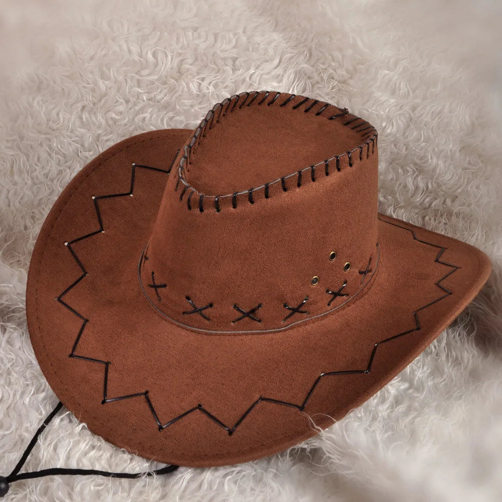 Wholesale price cowboy hat imitation leather cracked men and women rider hat кепка мужская fedora hat Panama rope accessories