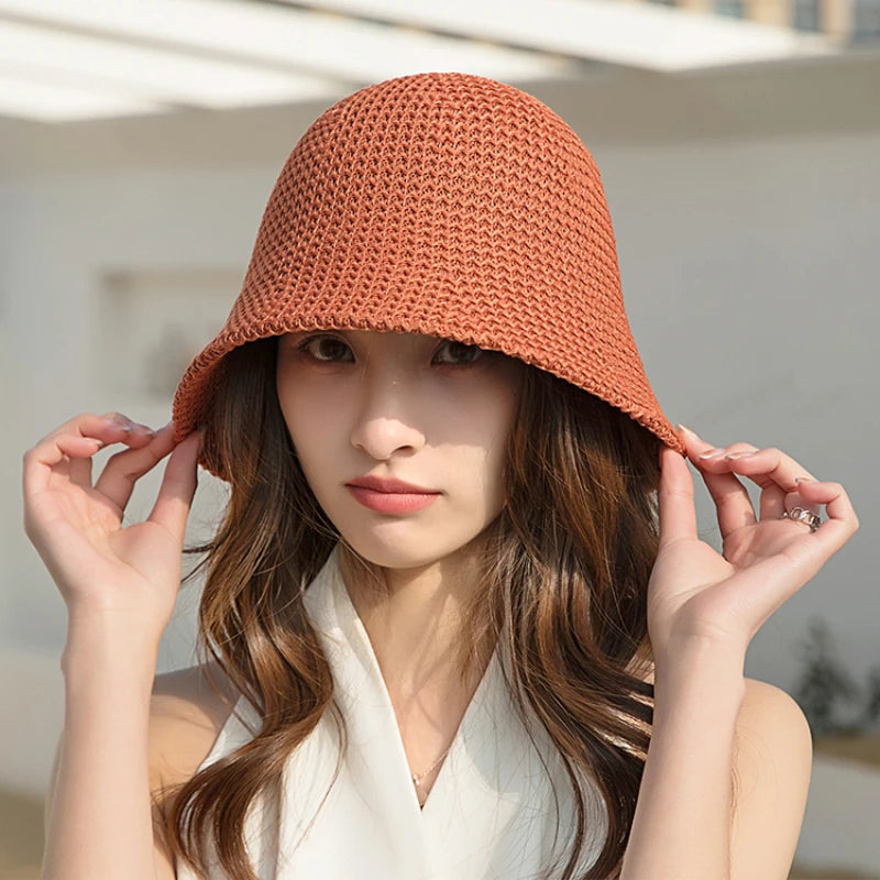 Women Bucket Hat Summer Hollow Out Thin Breathable Sun Hat Female Beach Panama Cap Fold Outdoor Japanese Lesure Fishierman Cap