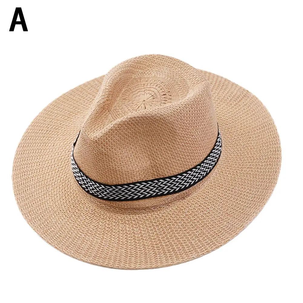 Men's Summer Straw Hat Beach Large Brim Panama Anti-UV Sun Hat Outdoor Golf Fishing Cap Panama Jack Men's Straw Safari Hat