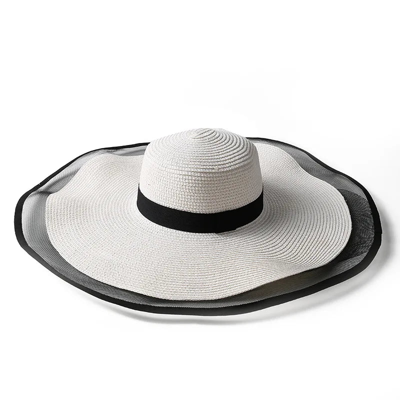 Women Sun Hat Big Eaves Waves Beach Cap Ladies Hat Big Brim Sun Visors UV Cut Bucket Panama Cap Foldable Straw Sunscreen Vintage