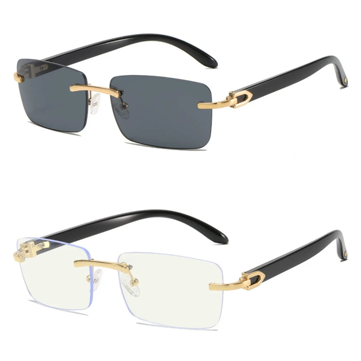 2024 New square rimless sunglasses Fashion cut edge men's glasses Jelly coloured women's sunglasses Fashion clothing Street beat