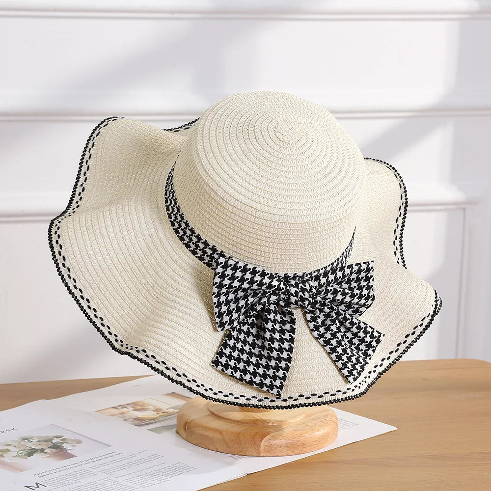 Panama Women's Spring/Summer Bow Sun Protection Straw Hat Fashion Big Eaf Beach Hat Cap H227