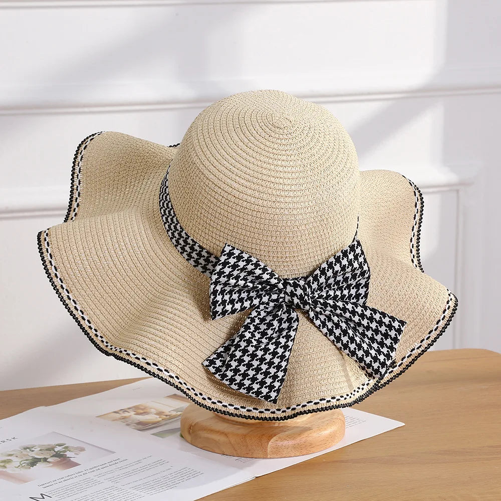 Panama Women's Spring/Summer Bow Sun Protection Straw Hat Fashion Big Eaf Beach Hat Cap H227