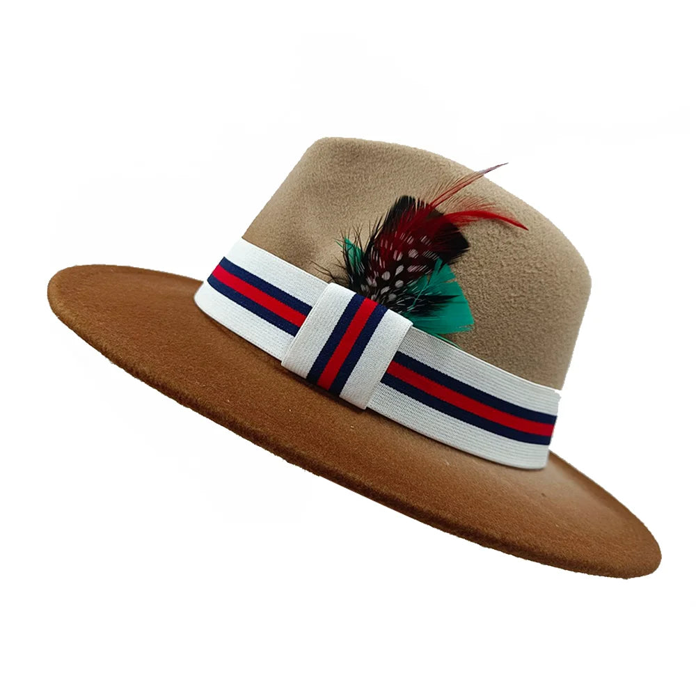 Red Feather Fedoras Men Hat Spring Autumn Jazz Hats Fashion Men's And Women's Drop Type Church Panama Hat Wide Brim Wholesale