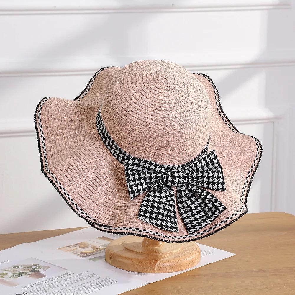 Panama Women's Spring/Summer Bow Sun Protection Straw Hat Fashion Big Eaf Beach Hat Cap H227