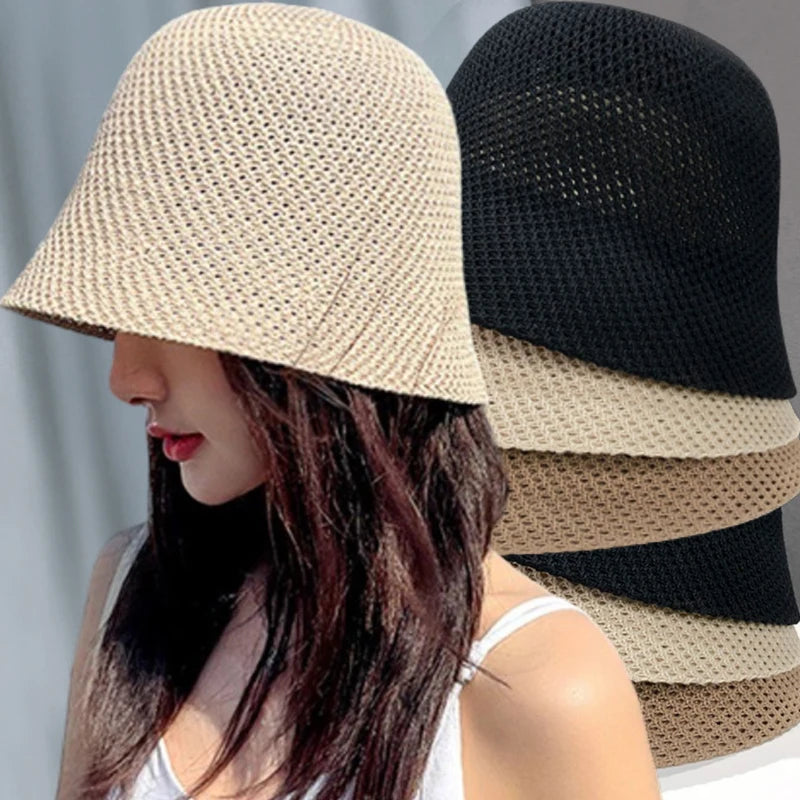 Women Bucket Hat Summer Hollow Out Thin Breathable Sun Hat Female Beach Panama Cap Fold Outdoor Japanese Lesure Fishierman Cap