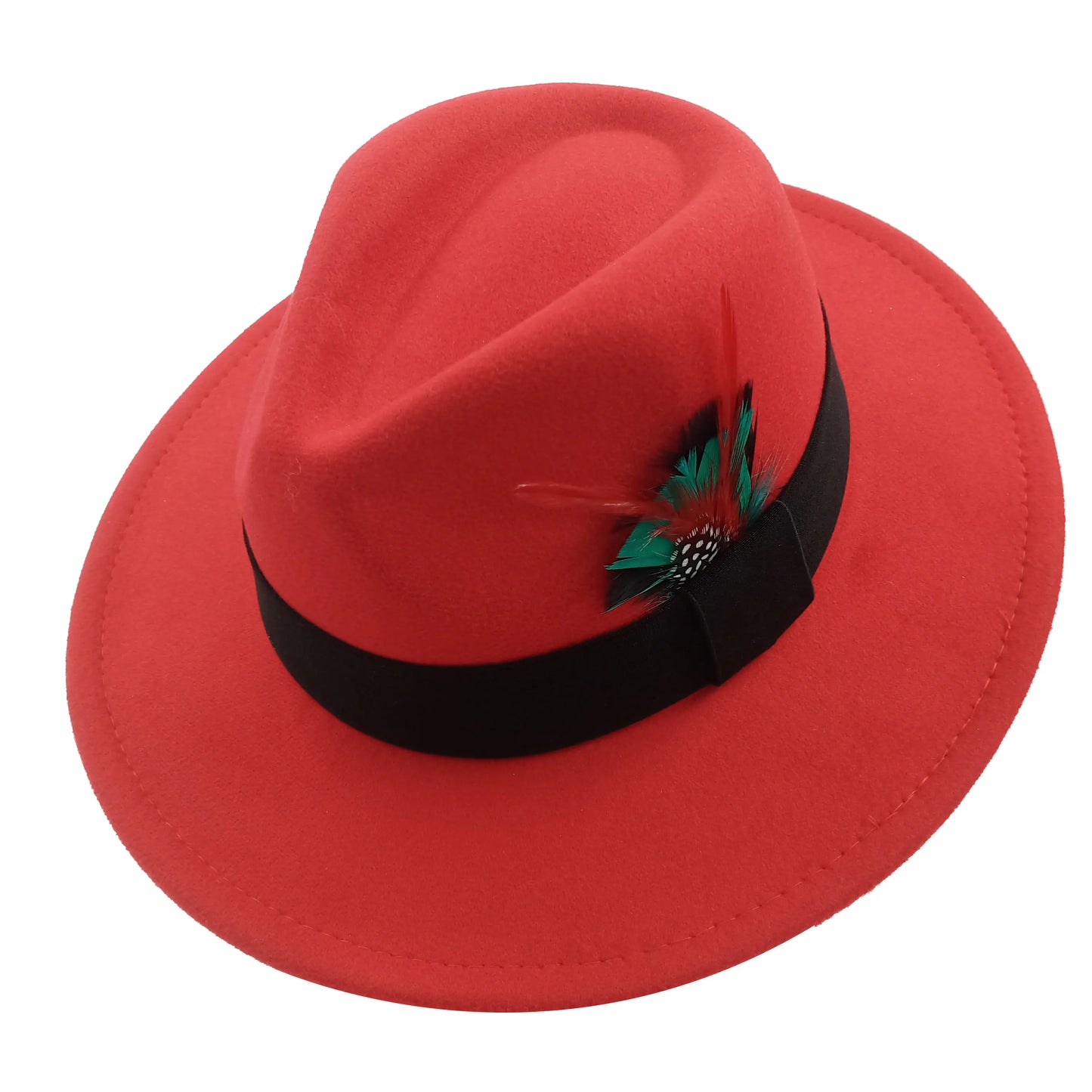 Red Feather Fedoras Men Hat Spring Autumn Jazz Hats Fashion Men's And Women's Drop Type Church Panama Hat Wide Brim Wholesale