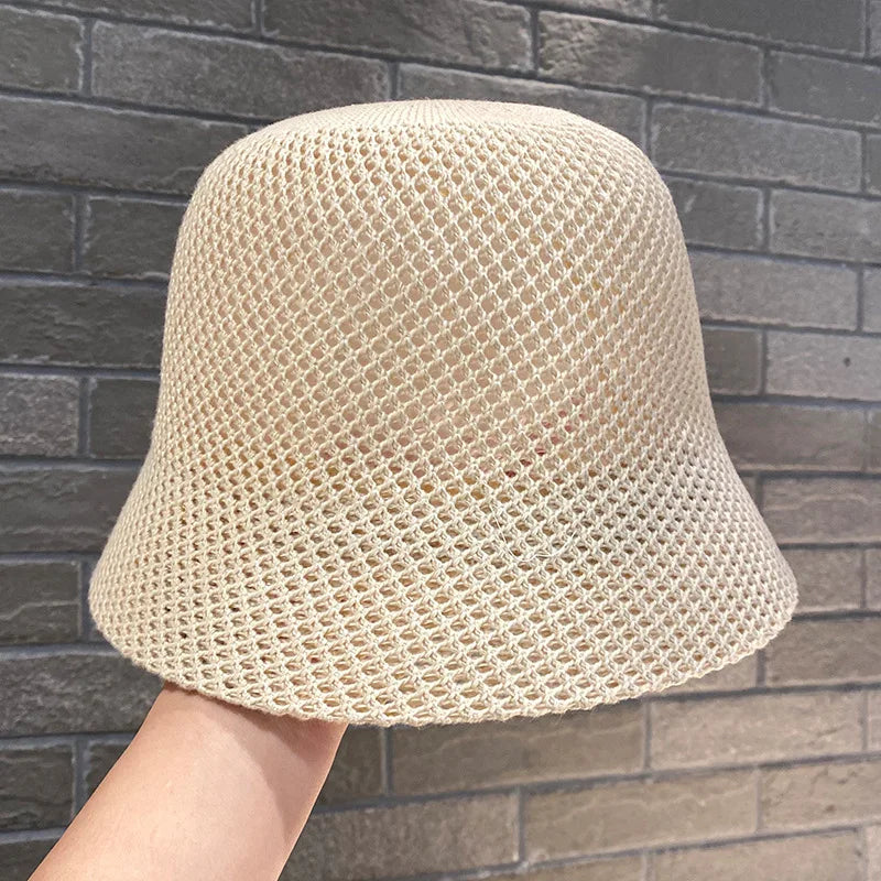 Women Bucket Hat Summer Hollow Out Thin Breathable Sun Hat Female Beach Panama Cap Fold Outdoor Japanese Lesure Fishierman Cap