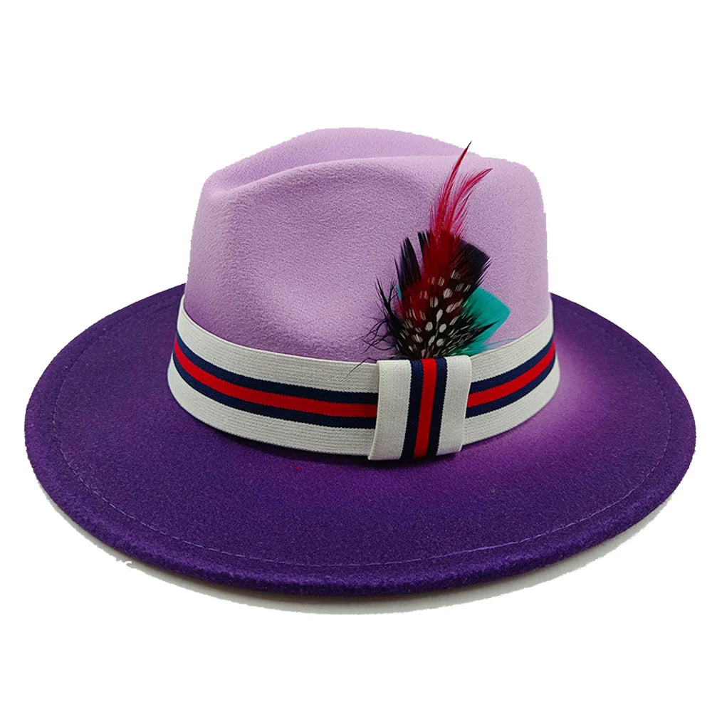 Red Feather Fedoras Men Hat Spring Autumn Jazz Hats Fashion Men's And Women's Drop Type Church Panama Hat Wide Brim Wholesale