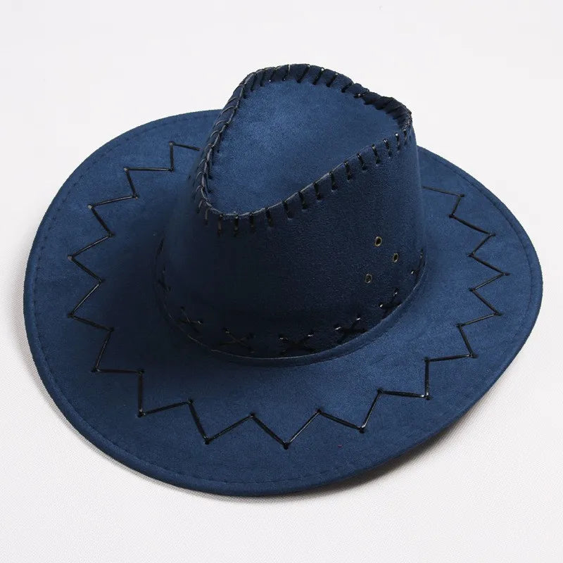 Wholesale price cowboy hat imitation leather cracked men and women rider hat кепка мужская fedora hat Panama rope accessories