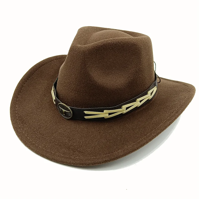 Wholesale price cowboy hat imitation leather cracked men and women rider hat кепка мужская fedora hat Panama rope accessories