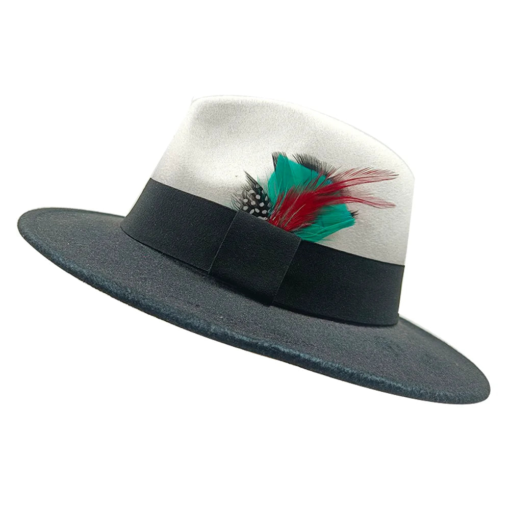 Red Feather Fedoras Men Hat Spring Autumn Jazz Hats Fashion Men's And Women's Drop Type Church Panama Hat Wide Brim Wholesale