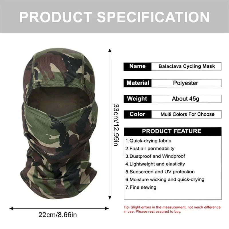 Tactical Camouflage Balaclava Hat Full Face Mask Skiing Cp Cycling Hunting Head Neck Cover Helmet Liner Cap Military Men Scarf