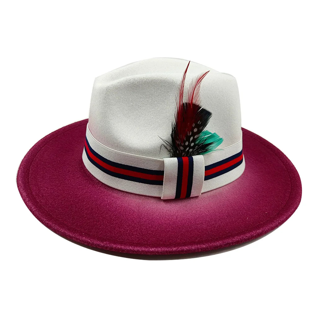 Red Feather Fedoras Men Hat Spring Autumn Jazz Hats Fashion Men's And Women's Drop Type Church Panama Hat Wide Brim Wholesale