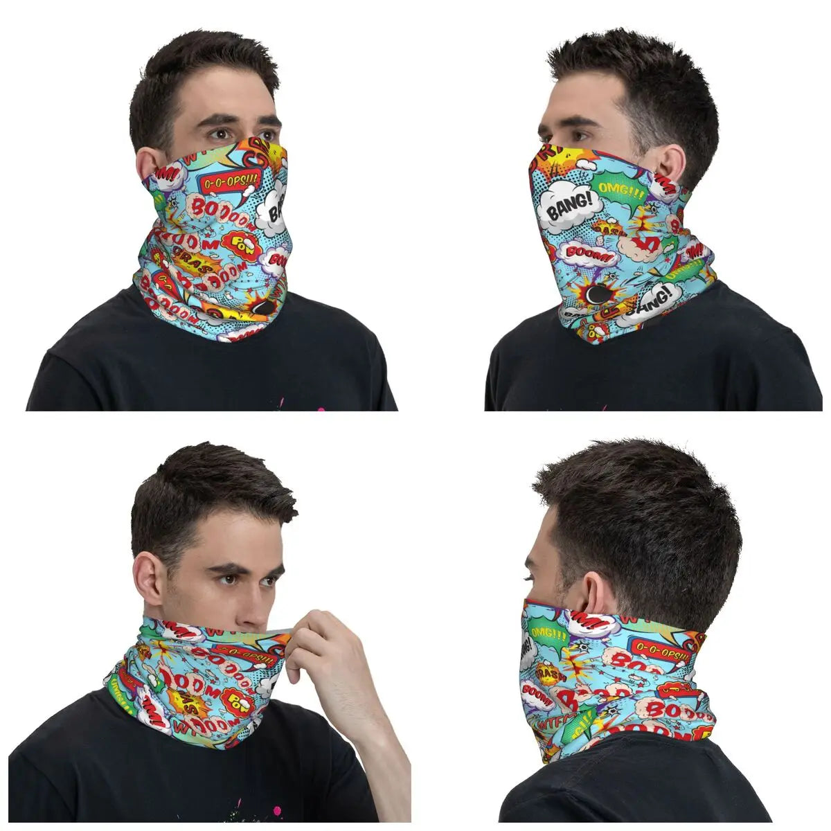 Superhero Cartoon Anime Bandana Neck Gaiter Windproof Face Scarf Cover Comic Pop Art Explosions Pattern Headband Tube Balaclava