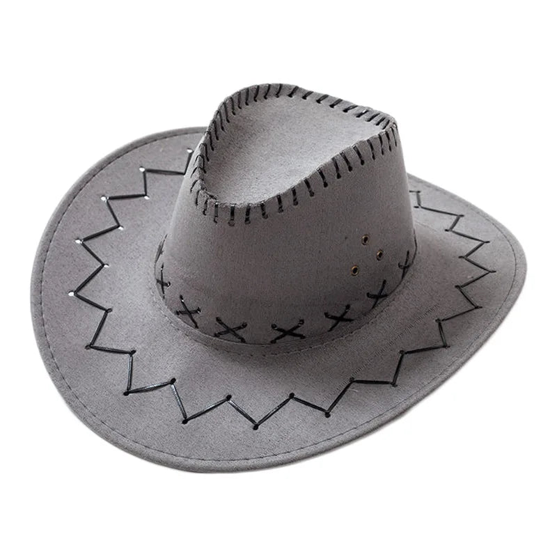 Wholesale price cowboy hat imitation leather cracked men and women rider hat кепка мужская fedora hat Panama rope accessories